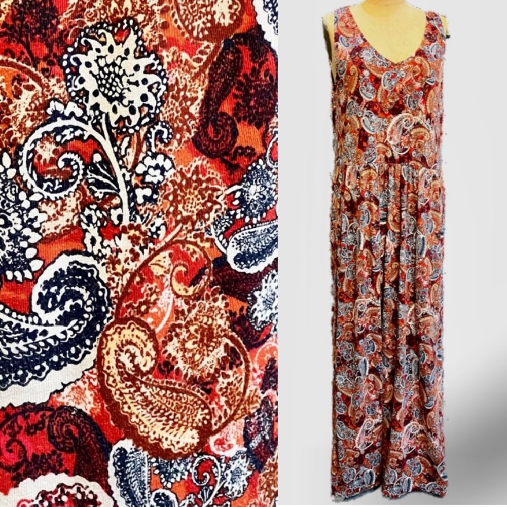 Garnet Hill autumn sunset paisley‎ sundress long maxi sleeveless jumper orange